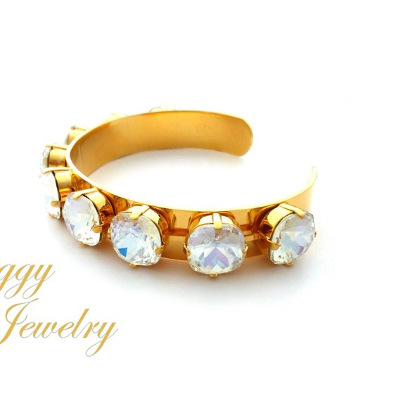 Gold Plated Athena Cuff Bracelet, 12mm Cushion Cut Crystal Moonlight Crystals - Picture 3 of 7